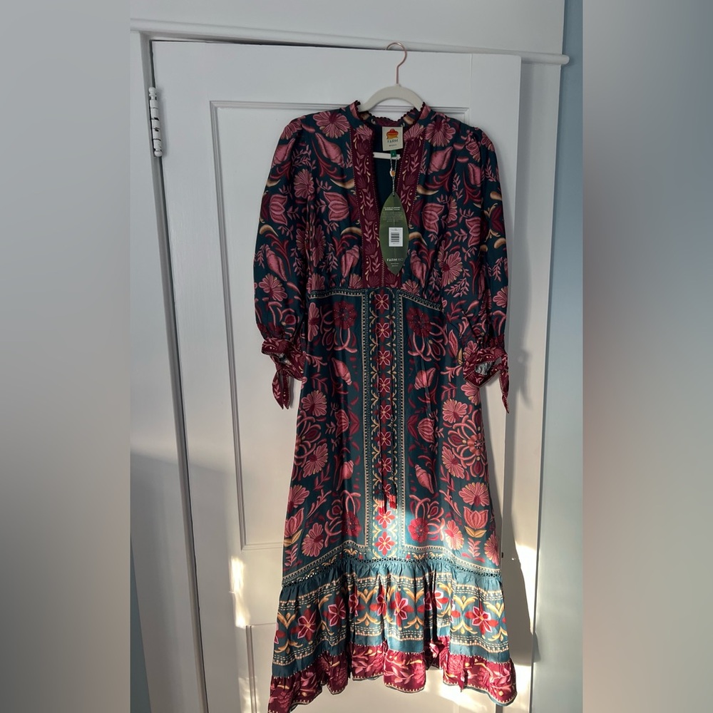 FARM Rio Teal Dress with Pink and Gold Floral Print